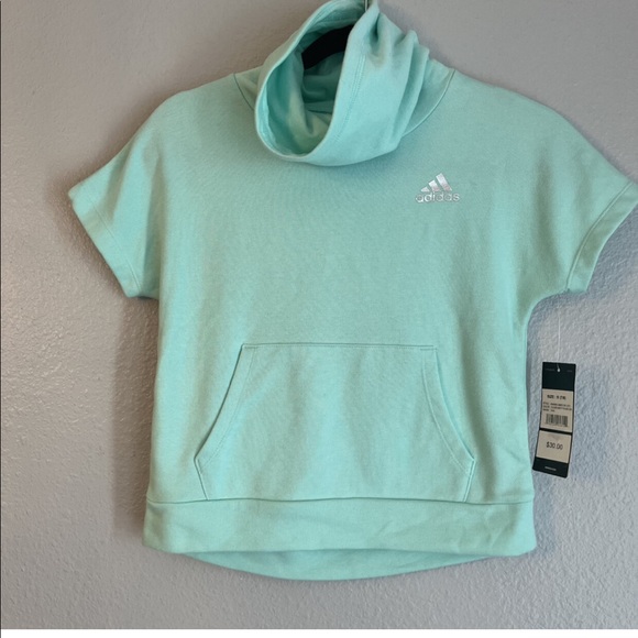 Adidas Mint Green Short Sleeve Sweatshirt Girls 7/8 - Picture 1 of 6